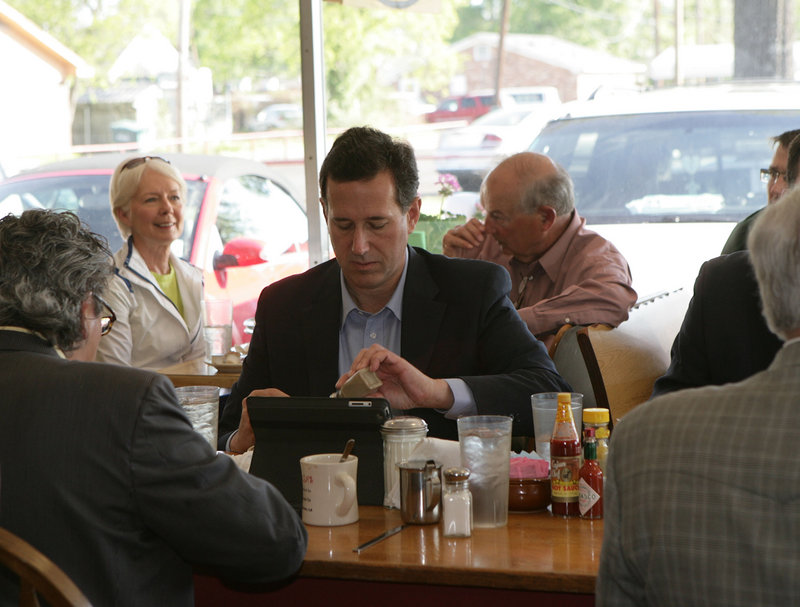 Rick Santorum ate with the locals at Lea’s of LeCompte restaurant in Monroe, La., on Friday.