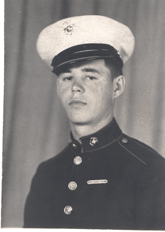 John P. Malick, shown wearing his “blues” at age 19, was proud of serving his country as a Marine, his wife said.