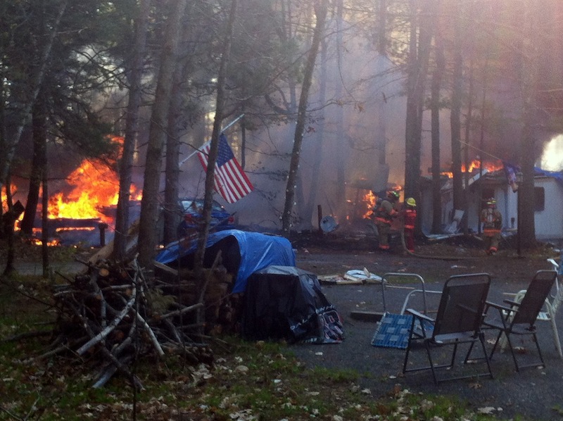 This photo from Saturday, April 28, shows a propane tank explosion and fire in Lebanon, which injured a husband and wife.