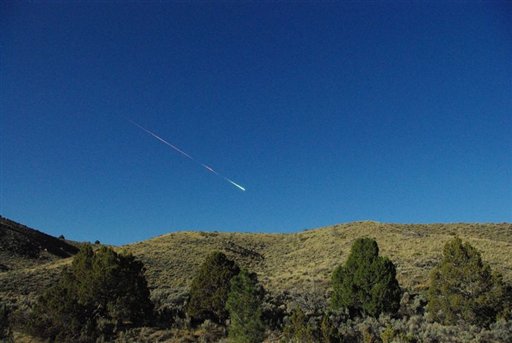 This image provided by NASA shows a meteor over Reno Nevada on that entered Earth's atmosphere around 8 a.m. PDT. Bill Cooke of the Meteoroid Environments Office at NASA's Marshall Space Flight Center in Huntsville, Ala., estimates the object was about the size of a minivan, weighing around 154,300 pounds (70 metric tons) and at the time of disintegration released energy equivalent to a 5-kiloton explosion.