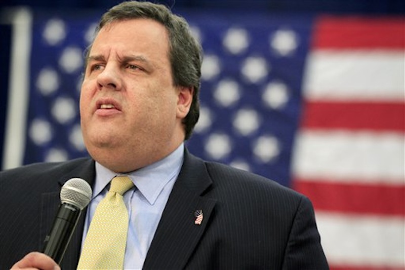 In this March 29, 2012 file photo, New Jersey Gov. Chris Christie speaks in Manchester, N.J. Christie is one person Mitt Romney might consider for his running mate. (AP Photo/Mel Evans, File)