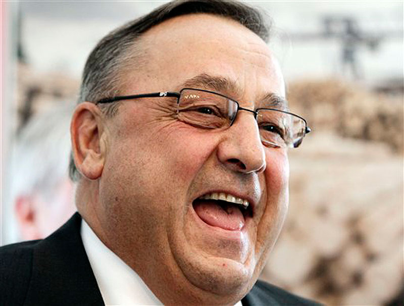 Maine Gov. Paul LePage smiles during a ceremony at the Blaine House in Augusta, Maine, on Wednesday, April 18, 2012. LePage signed three bills he said will help to improve Maine's business environment and open the door to jobs. (AP Photo/Pat Wellenbach)