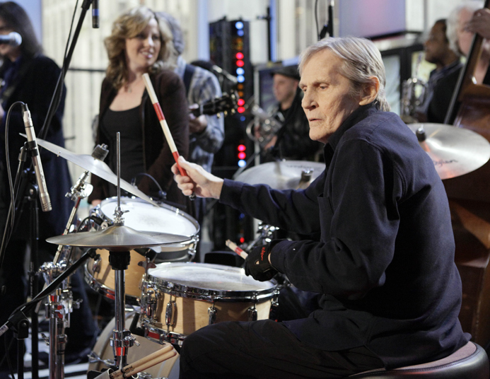 In this Oct. 9, 2009 file photo, Levon Helm, right, performs with his band on the "Imus in the Morning" program on the Fox Business channel, in New York. At center is his daughter Amy Helm. A message posted Tuesday, April 17, 2012 on the 71-year-old musician's website by his family says "Levon is in the final stages of his battle with cancer." Helm was diagnosed with throat cancer in 1998 and the illness reduced his voice to a whisper.