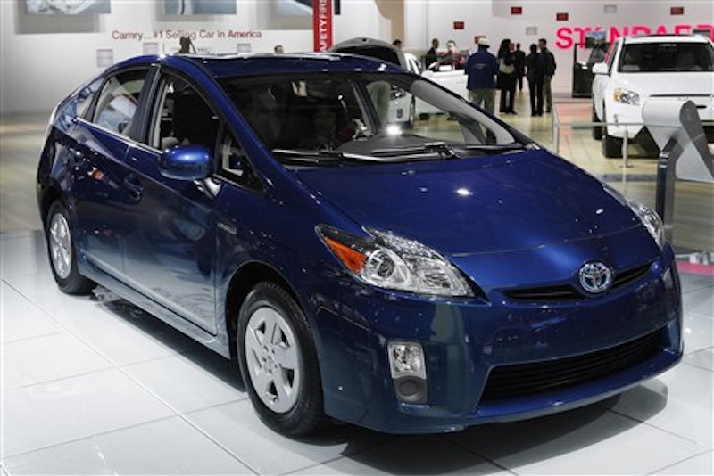 In a Jan. 12, 2011 photo, a third generation Toyota Prius is shown at the North American International Auto Show in Detroit. U.S. car buyers bought a record number of hybrid and electric cars in March 2012, as new models went on sale and gas prices neared $4 per gallon. (AP Photo/Paul Sancya)