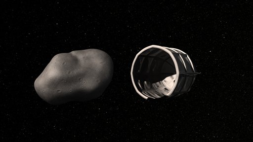 This conceptual rendering provided by Planetary Resources Inc. shows a spacecraft preparing to capture a water-rich, near-Earth asteroid.