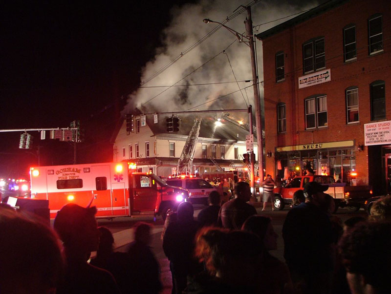 The scene at last night's fire at the Gorham House of Pizza.
