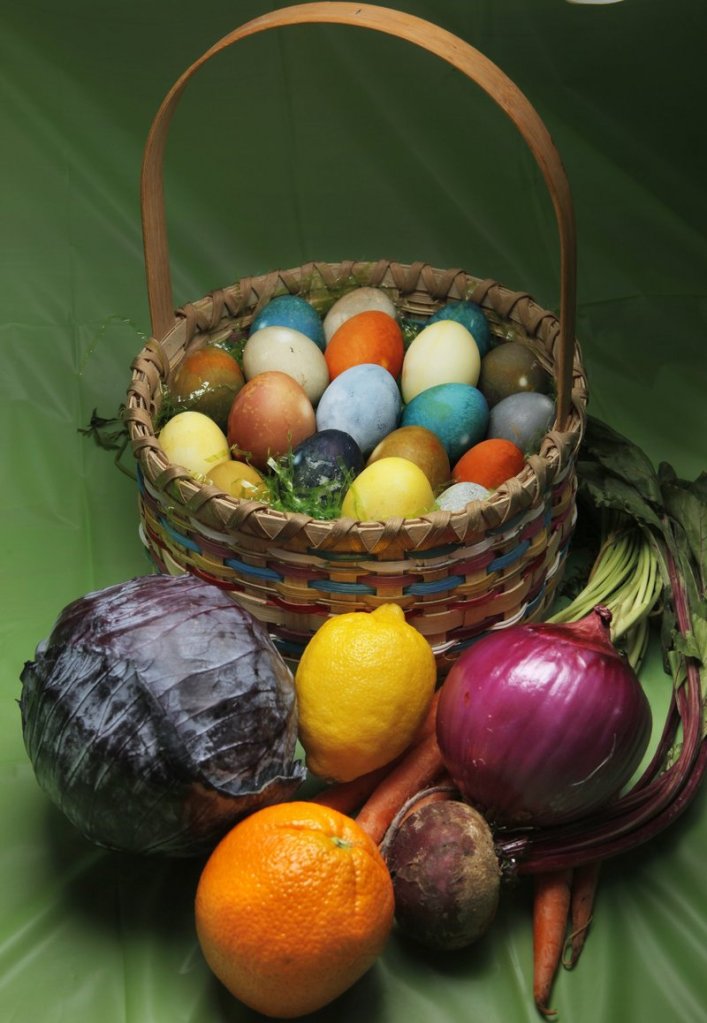 Natural colorings for dyeing Easter eggs can be extracted from a variety of fruits and vegetables, ranging from red cabbage, lemons and carrot tops to red onions, beets and oranges.
