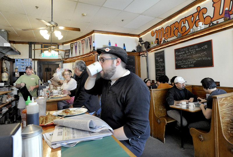 John Blanchette of Portland enjoys a recent breakfast at Marcy’s Diner in Portland.