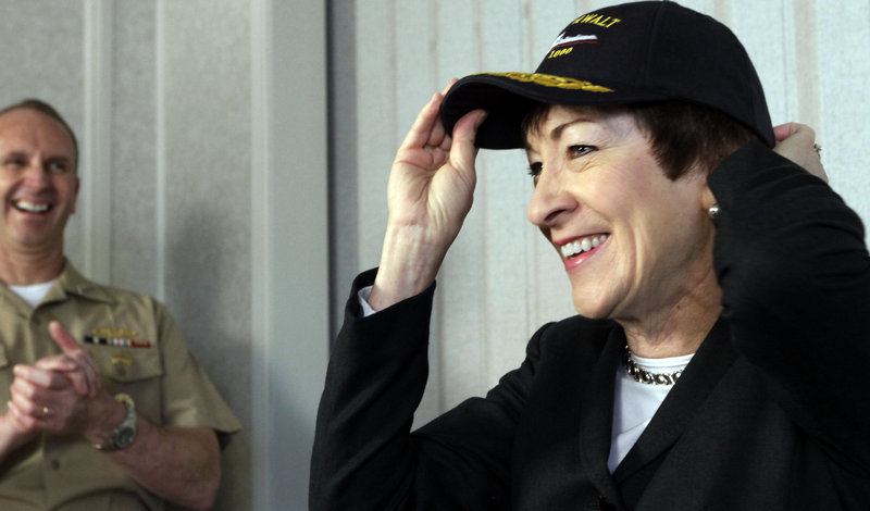 U.S. Sen. Susan Collins, R-Maine, above, at a ceremony marking the start of Bath Iron Works’ steel construction on the DDG 1002, the third Zumwalt Class guided-missile destroyer, in Bath on Wednesday.