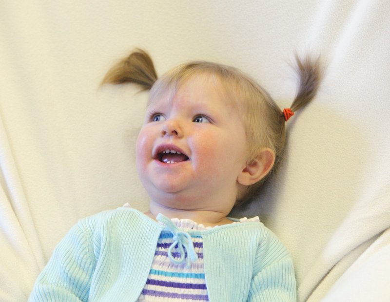 Madeline Morrill of North Yarmouth, 11 months, smiles for the camera.