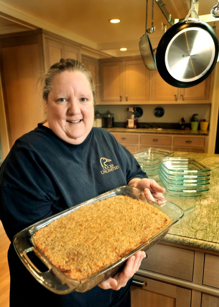Susie Konkel baked 20 of her signature oatmeal cakes for a fundraising dinner, where they were auctioned off. Only 13 of the 20 cake pans have found their way back to her, and one of the missing dishes was a wedding gift to her mother in 1960.