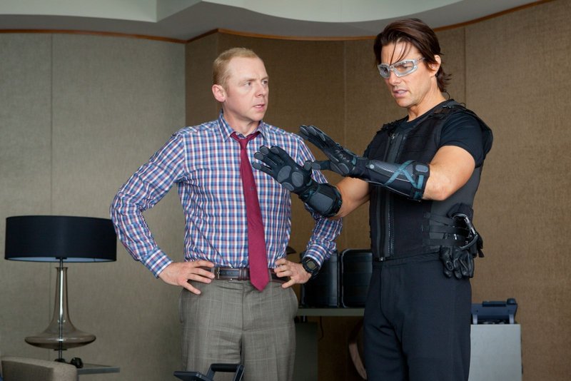 Simon Pegg, left, and Tom Cruise in “Mission Impossible: Ghost Protocol.”