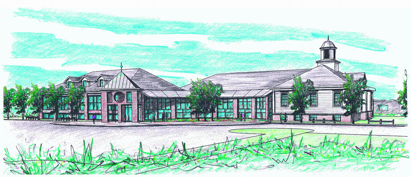 An artist’s rendering shows the tentative design for an expanded and renovated Thomas Memorial Library in Cape Elizabeth.