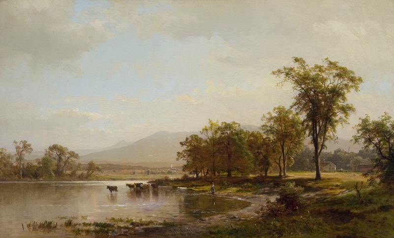 Oil on landscape, said to be Deering Oaks Park in Portland, by Charles Codman, circa 1829.