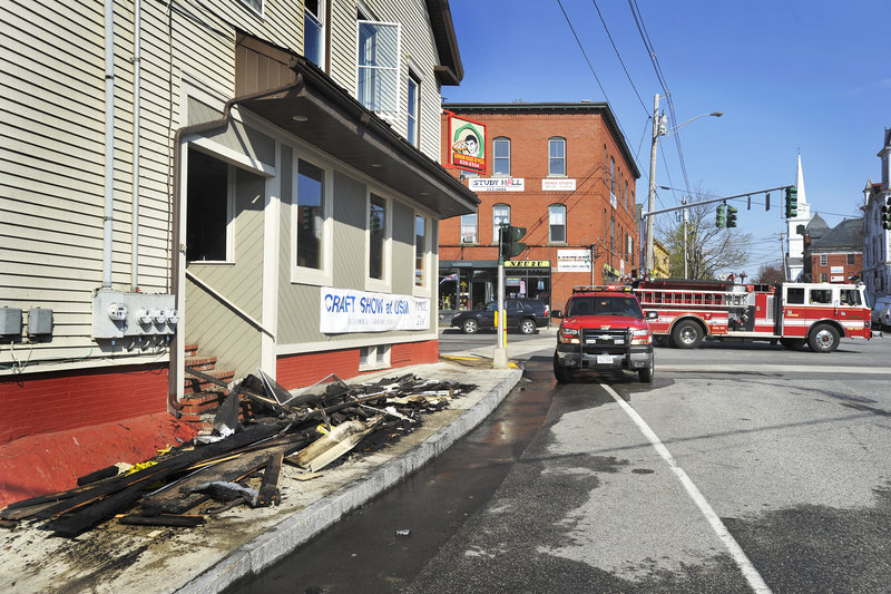 A fire Thursday at the Gorham House of Pizza building in downtown Gorham, which started in a second-floor bathroom fan, severely damaged two second-floor apartments and the roof of the building, but largely spared the first- floor restaurant.