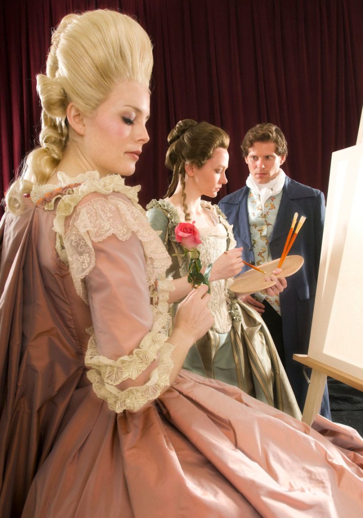 Ellen Adair, Caroline Hewitt and Tony Roach in "Marie Antoinette: The Color of Flesh" at Portland Stage.