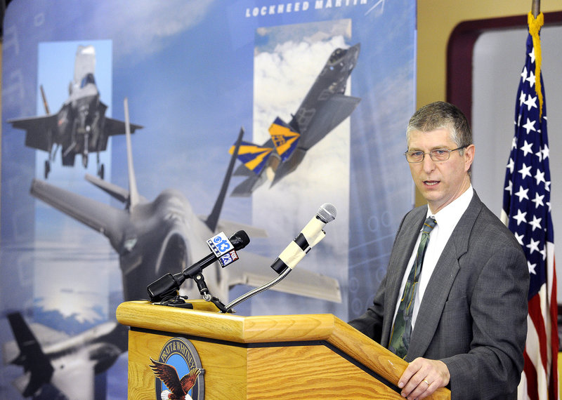 Pratt & Whitney General Manager Michael Papp addresses employees and guests Friday during a visit by the company’s partner on the F-35 project, Lockheed Martin. He said the his plant expects to add some 400 jobs over the next four years.