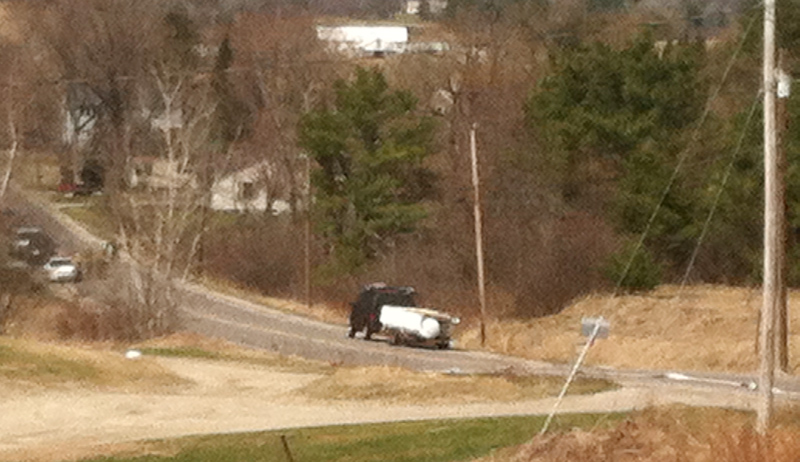 Police are trying determine why this van was towing welded-together propane tanks on River Road in Windham.
