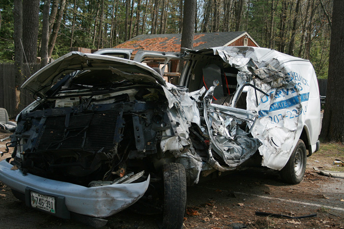 Utility vehicle that was involved in today's fatal crash on Jenkins Road in Saco.