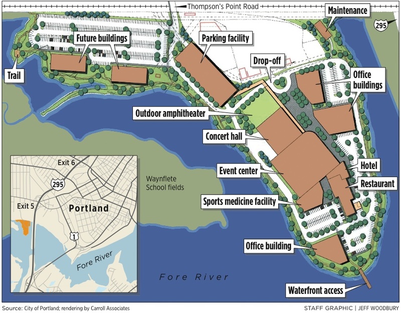 The plan for the Forefront development on Thompson’s Point in Portland.