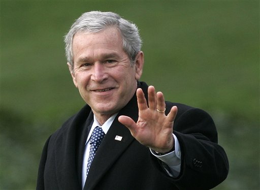 In this Jan. 25, 2007 file photo, President George W. Bush waves as he departs the White House in Washington for a trip to Missouri to speak on healthcare. Bush endorsed Republican Mitt Romney for president on Tuesday, May 15, 2012. (AP Photo/Ron Edmonds, File)