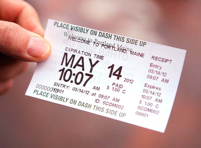 A ticket produced by the new parking stations the city of Portland began installing today. If a purchased ticket still has time remaining, it can be used at a different parking spot elsewhere in the city.