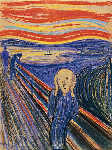 This undated photo provided by Sotheby's shows "The Scream" by Norwegian painter Edvard Munch. The work, which dates from 1895 and is one of four versions of the composition, will lead Sotheby's Impressionist & Modern Art Evening Sale in New York today.
