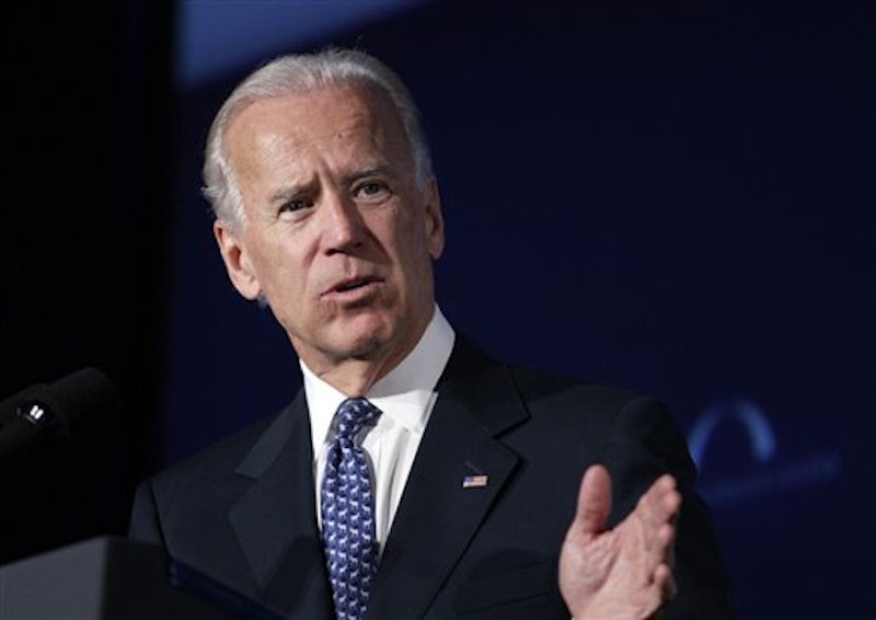 In this March 21, 2012 file photo, Vice President Joe Biden speaks at Mellon Auditorium in Washington. Biden on Sunday, May 6, 2012 said he's "absolutely comfortable" with gay couples who marry getting the same civil rights and liberties as heterosexual couples, a stand that gay rights advocates interpreted as an endorsement of same-sex marriage. (AP Photo/Carolyn Kaster, File)