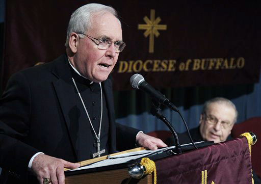 Bishop Richard Malone speaks during the news conference in Buffalo, N.Y., today.