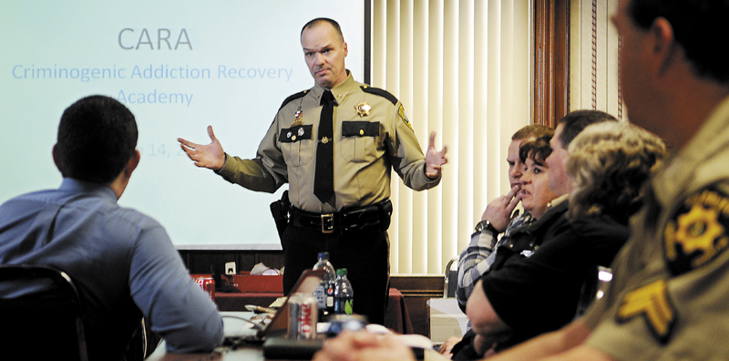 Kennebec County Sheriff Randy Liberty addresses corrections officers from across Maine earlier this year.
