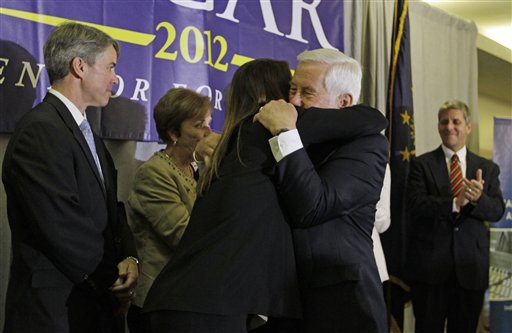 Sen. Richard Lugar hugs Kelly Lugar following a concession speech Tuesday in Indianapolis. Lugar lost his Republican Senate primary to state Treasurer Richard Mourdock.