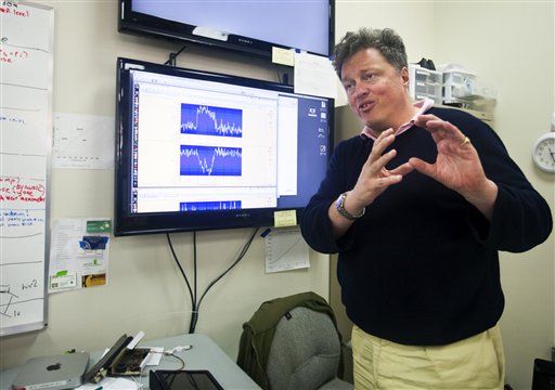 Scientist Rick Gaitskell, a physics professor at Brown University, talks Tuesday about the Sanford Underground Research Facility in Lead, S.D. The lab's experiments will include the world's most sensitive dark-matter detector. Gaitskell says that he's been hunting for dark matter for 23 years, and that the lab housed inside the now-shuttered Homestake Gold Mine nearly 5,000 feet beneath the earth could help scientists understand the origins of the universe.