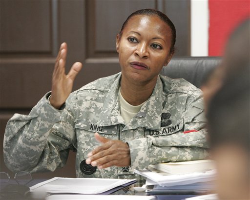 Command Sgt. Maj. Teresa King, 48, conducts a class with soldiers at Fort Jackson, S.C., in this September 2009 photo,