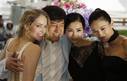 From left, Actress Laura Weissbecker, director Jackie Chan, actresses Yao Xingtong, and Zhang Nan Xin during a photo call for Chinese Zodiac at the 65th international film festival, in Cannes, southern France, Friday, May 18, 2012. (AP Photo/Francois Mori)