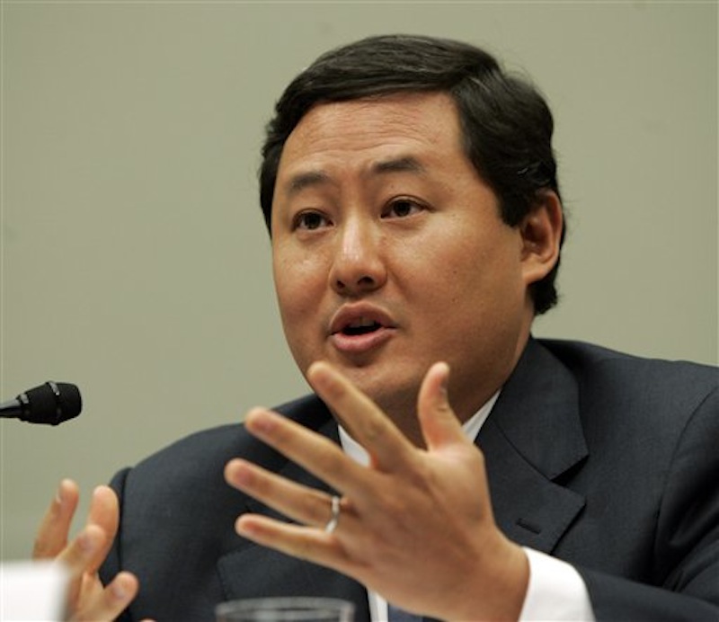 In this Thursday, June 26, 2008 file photo, John Yoo, a law professor at the University of California at Berkeley, testifies on Capitol Hill in Washington. An appeals court said Wednesday, May 2, 2012, that a former senior Department of Justice lawyer who wrote the so-called "torture memos" authorizing harsh treatment of suspected terrorists is protected from lawsuits. The 9th U.S. Circuit Court of Appeals tossed out a convicted terrorist's lawsuit filed against John Yoo. Yoo wrote memos on interrogation, detention and presidential powers for the department's Office of Legal Counsel from 2001 to 2003. (AP Photo/Susan Walsh, File)