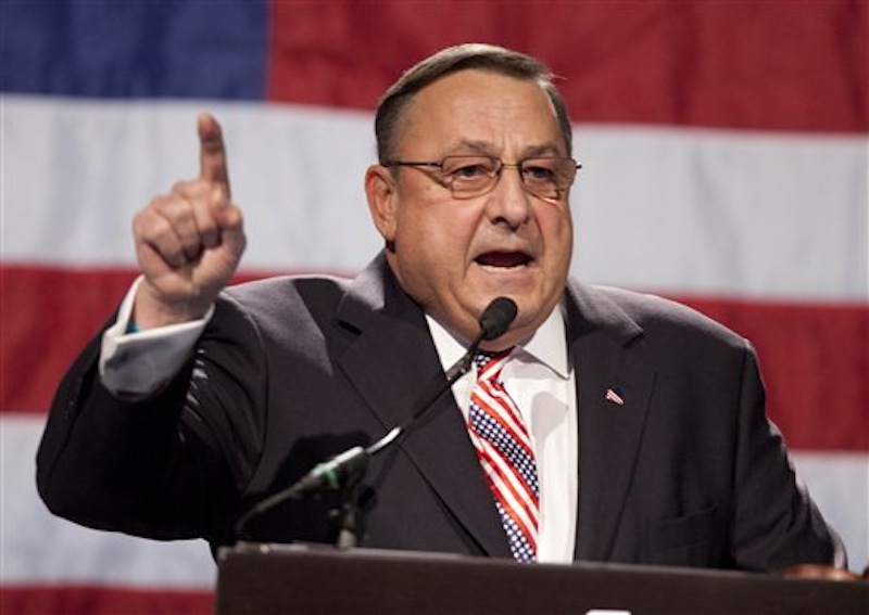 In this file photo made Sunday, May 6, 2012, Gov. Paul LePage speaks at the Maine GOP convention. In his effort to cut state spending, Gov. LePage proposed revamping the stateís Medicaid program. Supporters of the cuts say spending is unsustainable and that Maine provides Medicaid coverage to 35 percent more of the population that the national average. (AP Photo/Robert F. Bukaty, File)