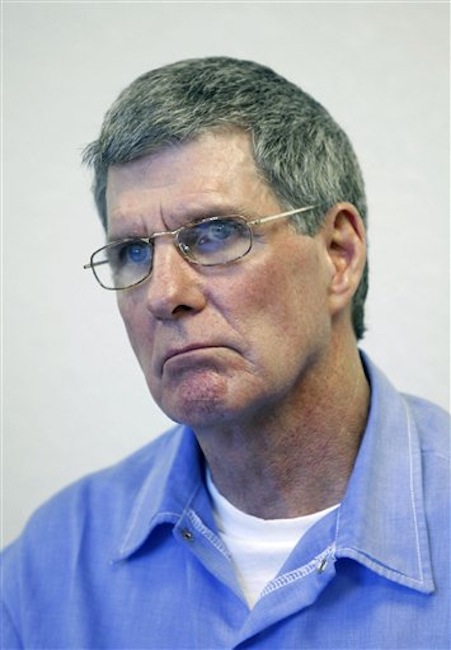 This Nov. 16, 2011 file photo shows Charles Tex Watson during a parole hearing at Mule Creek State Prison in Ione, Calif. A Texas judge is expected o decide Tuesday, May 29, 2012, whether eight hours of audio recordings of conversations between a the former Manson family member and his attorney should be given to Los Angeles police. Watson is serving a life sentence for his role in the 1969 Tate-La Bianca murders. (AP Photo/Rich Pedroncelli, File)