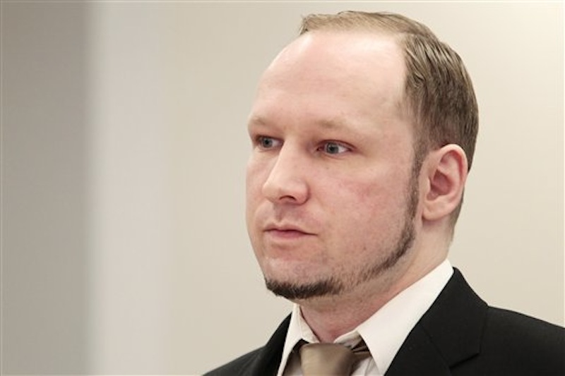 Accused Norwegian Anders Behring Breivik sits in the courtroom, in Oslo, Norway, Tuesday April 17, 2012. (AP Photo/Hakon Mosvold Larsen/Scanpix Norway)