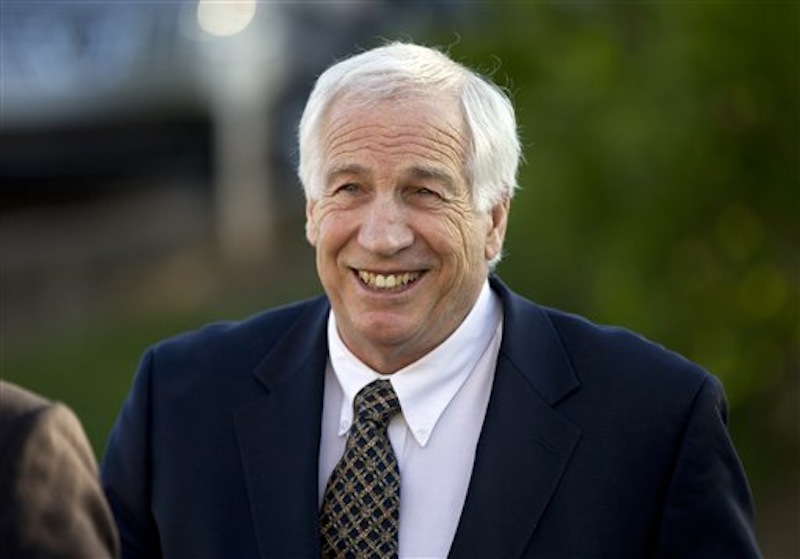 In this April 5, 2012, file photo, Jerry Sandusky, a former Penn State assistant football coach charged with sexually abusing boys, arrives at the Centre County Courthouse in Bellefonte, Pa. In a series of discovery requests made to the attorney general's office in recent months, Sandusky lawyer Joe Amendola has sought school transcripts, medical records going back to birth, Internet search histories, Facebook account details, employment-related documents and cellphone and Twitter records from the alleged victims. (AP Photo/Matt Rourkem File)