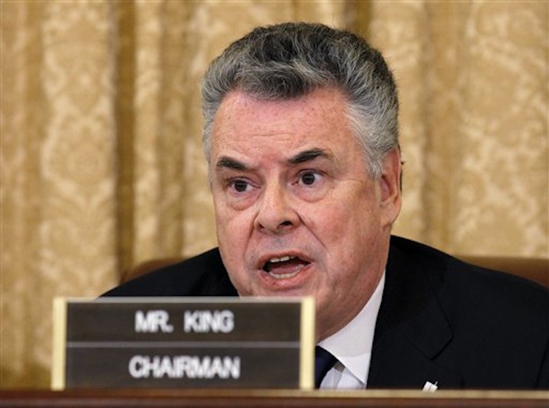 In this March 10, 2011 file photo, House Homeland Security Committee Chairman Rep. Peter King, R-N.Y. speaks on Capitol Hill in Washington. (AP Photo/Alex Brandon, File)
