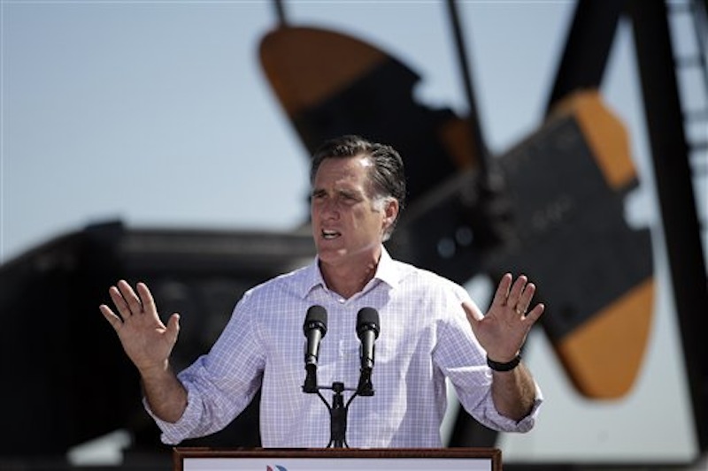 Republican presidential candidate Mitt Romney speaks at a campaign stop held at KP Kauffman Co., an oil and gas production and drilling company in Fort Lupton, Colo., Wednesday, May 9, 2012. (AP Photo/Jae C. Hong)