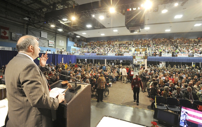GOP chairman Charles Webster addresses the GOP State Convention at the Augusta Civic Center on Saturday, May 5, 2012.