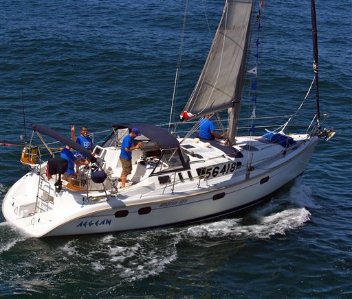 This Friday, April 27, photo shows the Aegean with crew members at the start of a 125-mile Newport Beach, Calif. to Ensenada, Mexico yacht race. The 37-foot Aegean, carrying a crew of four, was reported missing Saturday.