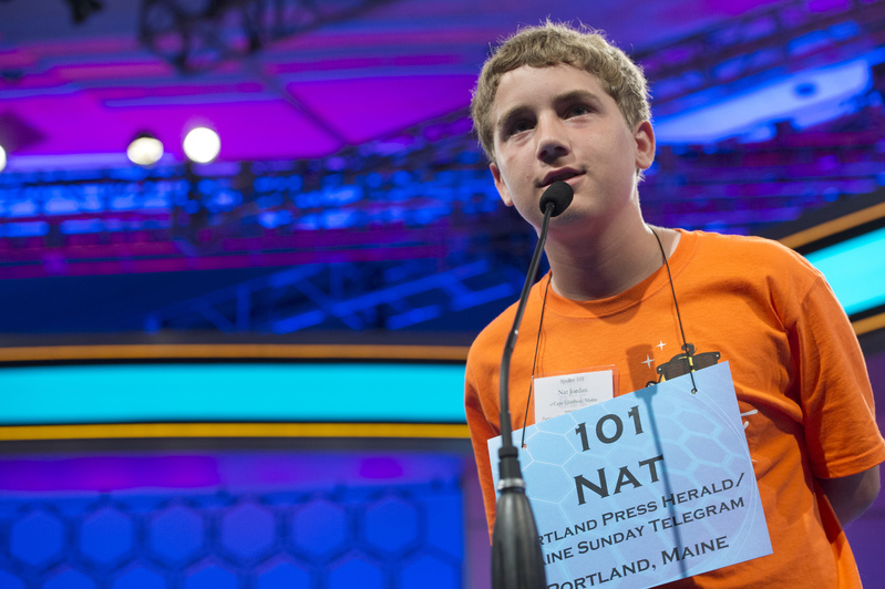 Speller 101 Nat Jordan of Cape Elizabeth competes in the preliminary rounds of the Scripps National Spelling Bee at the Gaylord National Resort and Convention Center in National Harbor, Md., on Wednesday.