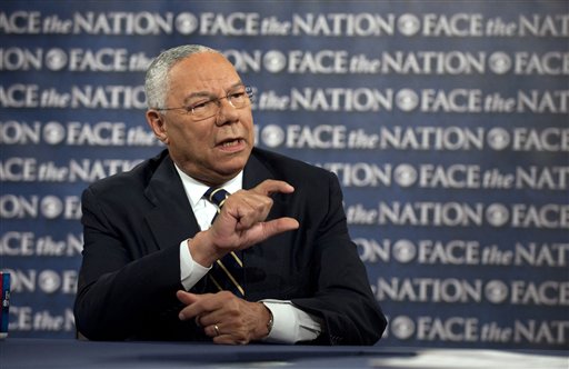 In this photo released by CBS, Former Secretary of State General Colin Powell, speaks on CBS's "Face the Nation" in Washington Sunday, Aug. 28, 2011. Powell saidthis week he's not yet ready to endorse President Barack Obama for re-election. (AP Photo/CBS, Chris Usher)