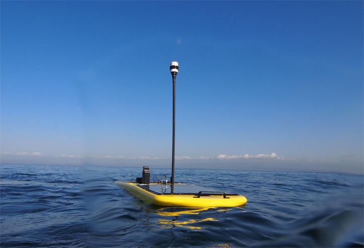 This Wave Glider robot is similar to one that is being launched off the Maine coast today.