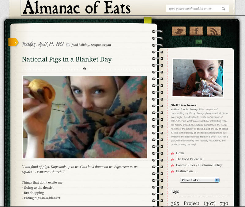 This screen grab shows a page from Steff Deschenes’ blog Almanac of Eats. She is in the process of chronicling 365 days of food holidays. Deschenes, pictured below, plans to end her quest on National Champagne Day.