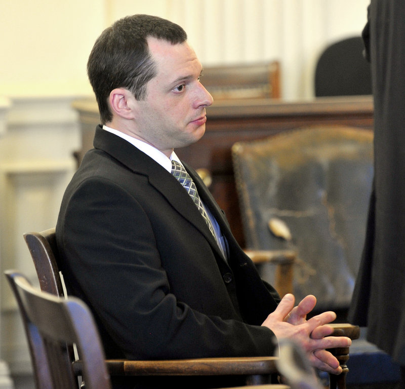 Jason Twardus listens as his attorney Daniel Lilley argues for a new trial in York County Superior Court on Monday.