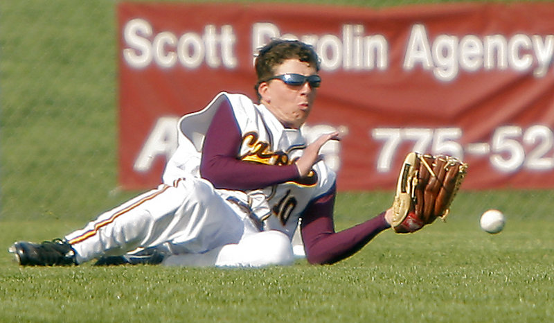 Connor Maguire of Cape Elizabeth can't get to the ball in time to make the catch in right field Monday during an 8-0 loss to Greely.