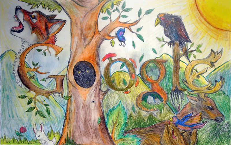 Isabel Robertson said she got the theme for her Google drawing, sketched with graphite and watercolor pencils, from a deer sighting while she and a friend were playing in the woods.